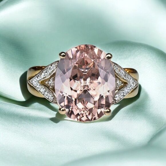 14K Gold- Natural Morganite & Diamond Ring - 2.35CTTW -Size 7- Oval Cut - 3g - Picture 1 of 16